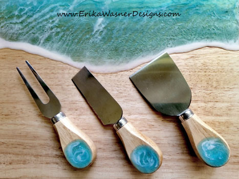ErikaWasnerDesigns ServingBoard And Cheese Knives Ocean Resin Art